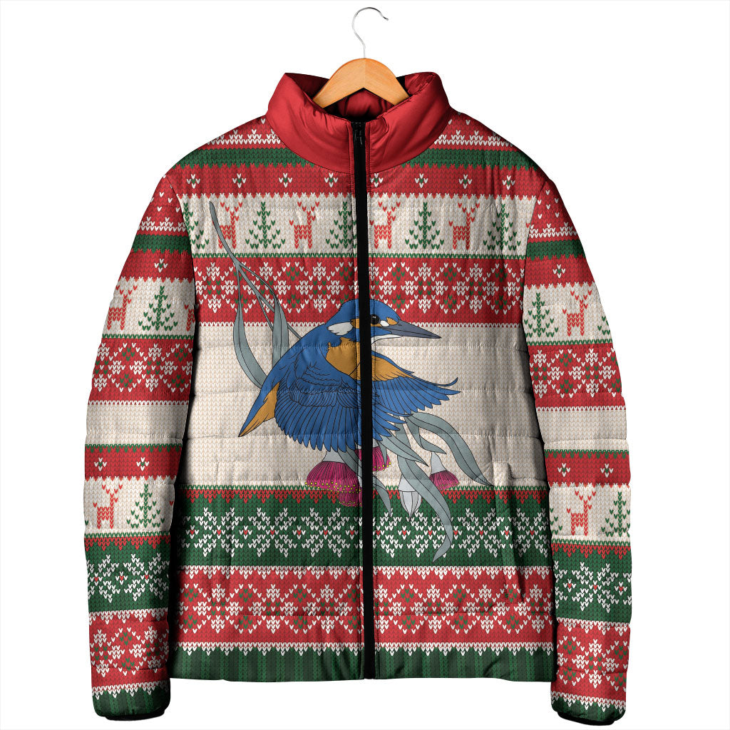 Aussie Kingfisher Bird Christmas Padded Jacket Festive Knitted Pattern Inspired