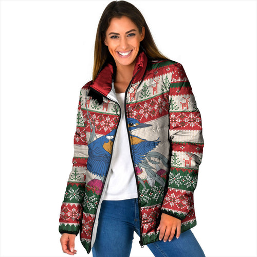 Aussie Kingfisher Bird Christmas Padded Jacket Festive Knitted Pattern Inspired