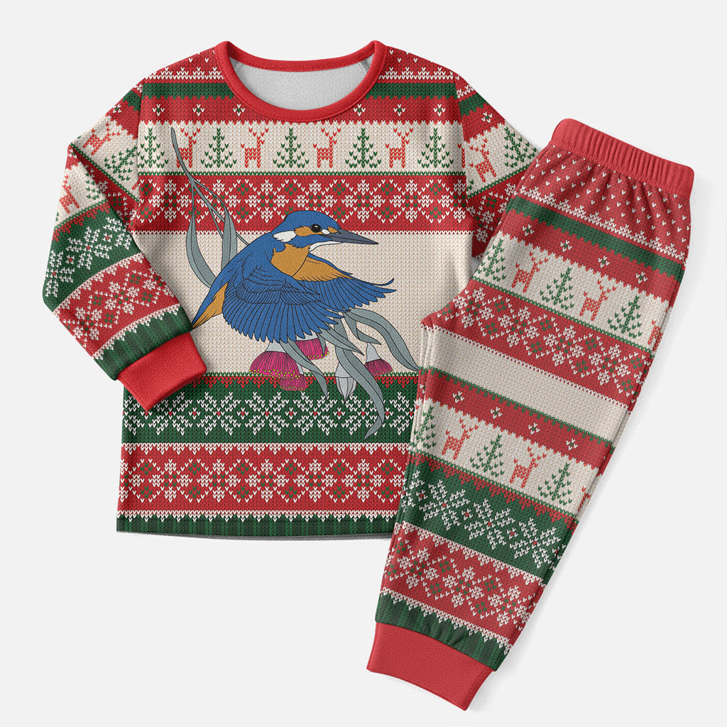 Aussie Kingfisher Bird Christmas Pajama Set Festive Knitted Pattern Inspired