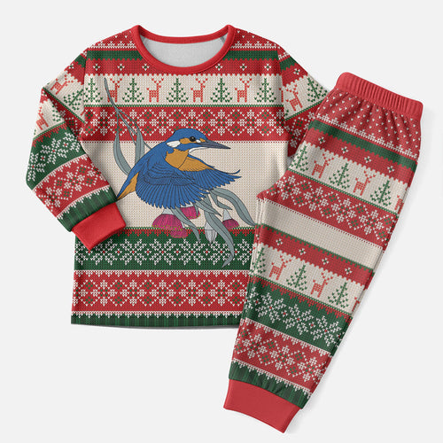 Aussie Kingfisher Bird Christmas Pajama Set Festive Knitted Pattern Inspired