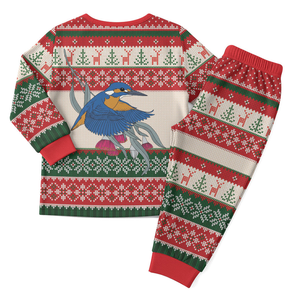 Aussie Kingfisher Bird Christmas Pajama Set Festive Knitted Pattern Inspired