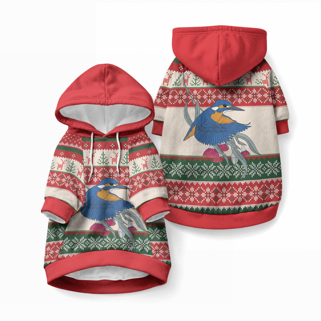 Aussie Kingfisher Bird Christmas Pet Hoodie Festive Knitted Pattern Inspired