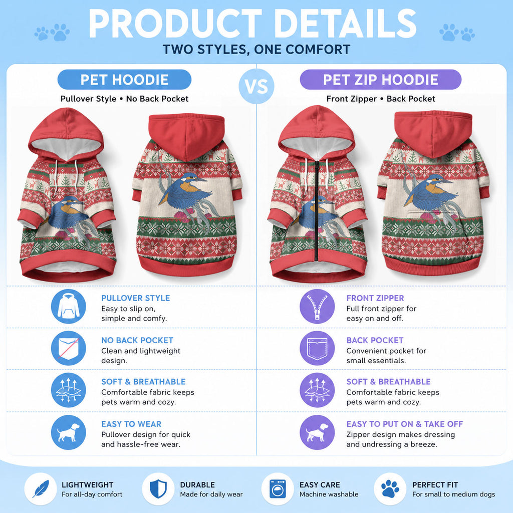 Aussie Kingfisher Bird Christmas Pet Hoodie Festive Knitted Pattern Inspired
