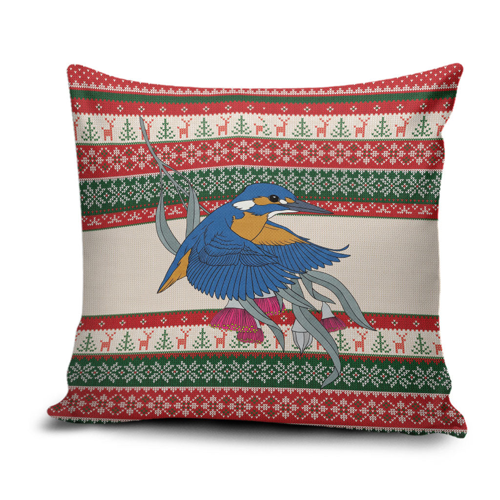 Aussie Kingfisher Bird Christmas Pillow Cover Festive Knitted Pattern Inspired