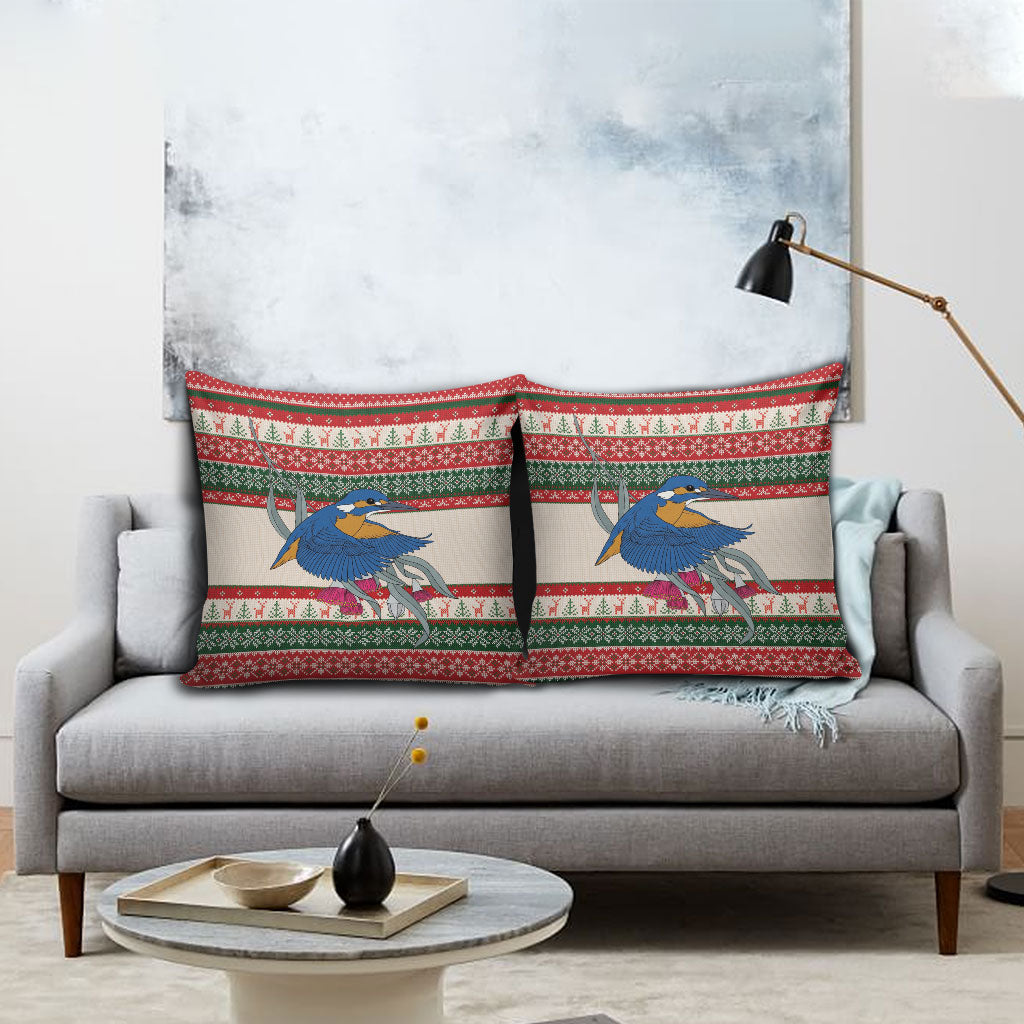 Aussie Kingfisher Bird Christmas Pillow Cover Festive Knitted Pattern Inspired