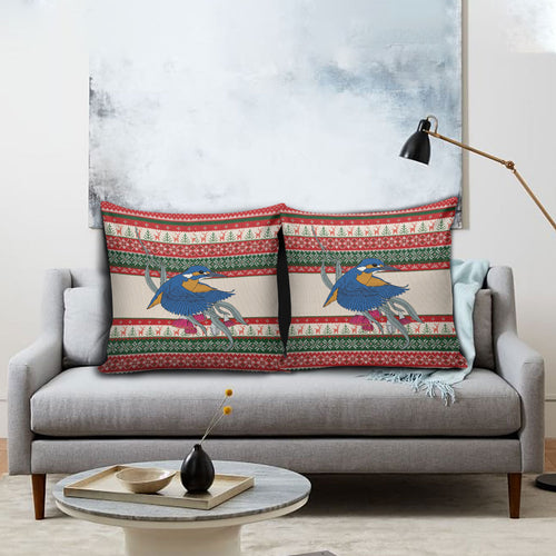 Aussie Kingfisher Bird Christmas Pillow Cover Festive Knitted Pattern Inspired