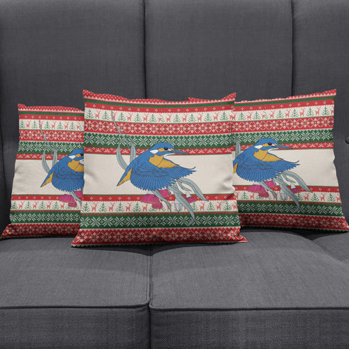 Aussie Kingfisher Bird Christmas Pillow Cover Festive Knitted Pattern Inspired