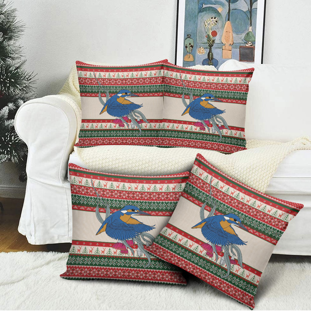 Aussie Kingfisher Bird Christmas Pillow Cover Festive Knitted Pattern Inspired