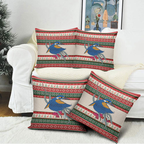 Aussie Kingfisher Bird Christmas Pillow Cover Festive Knitted Pattern Inspired