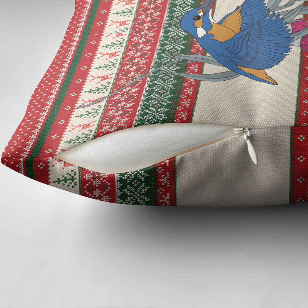 Aussie Kingfisher Bird Christmas Pillow Cover Festive Knitted Pattern Inspired