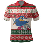Aussie Kingfisher Bird Christmas Polo Shirt Festive Knitted Pattern Inspired