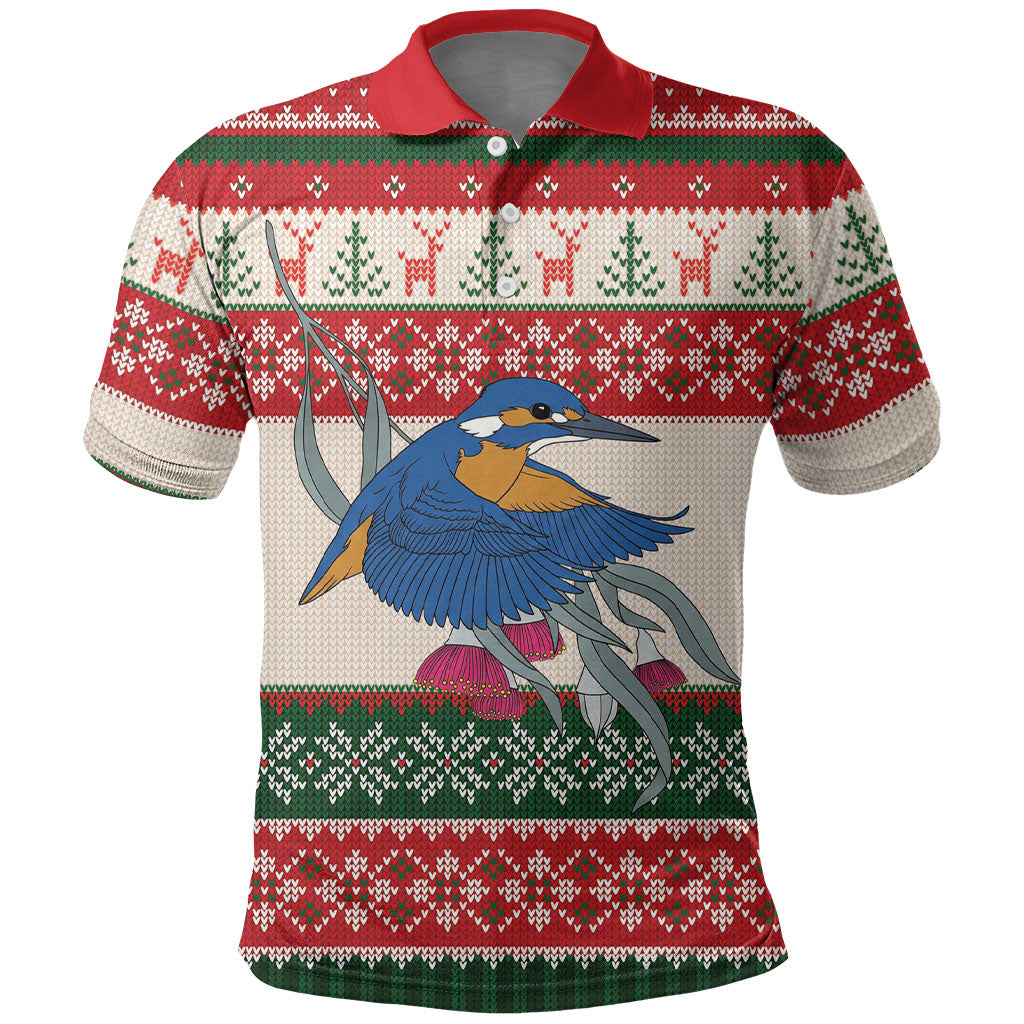 Aussie Kingfisher Bird Christmas Polo Shirt Festive Knitted Pattern Inspired
