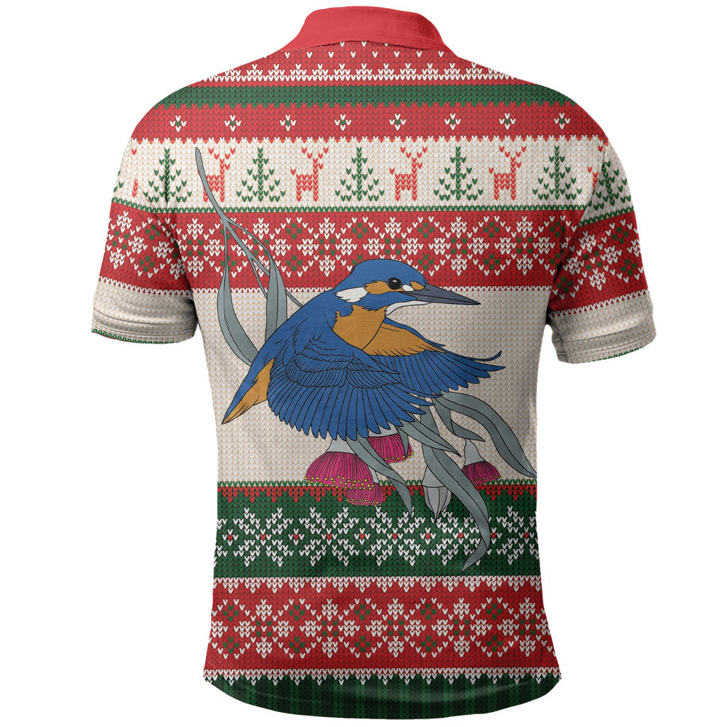 Aussie Kingfisher Bird Christmas Polo Shirt Festive Knitted Pattern Inspired