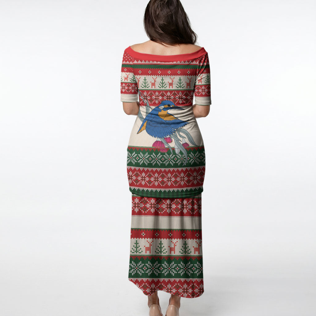 Aussie Kingfisher Bird Christmas Puletasi Festive Knitted Pattern Inspired