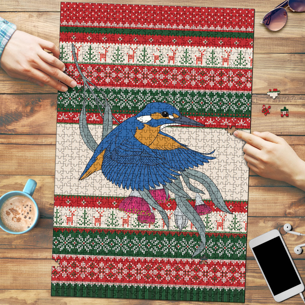 Aussie Kingfisher Bird Christmas Puzzle Festive Knitted Pattern Inspired