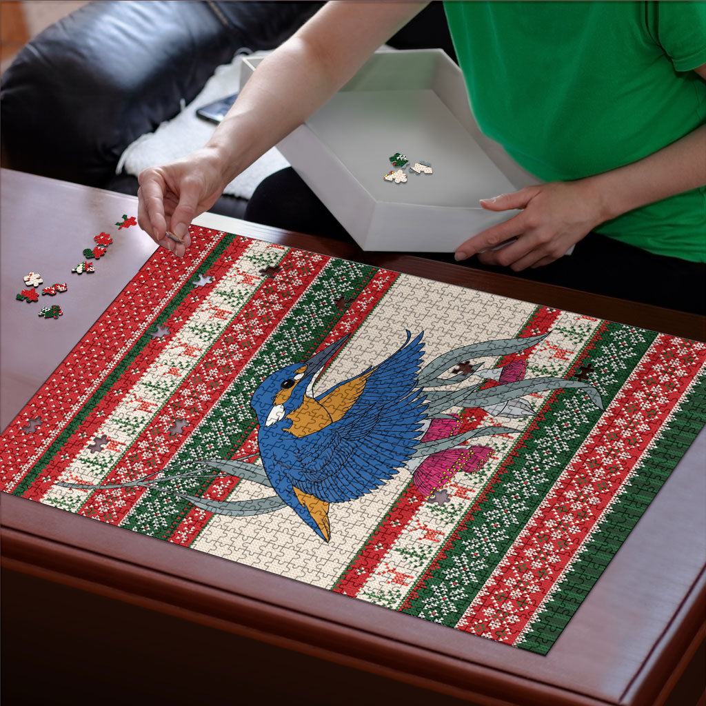 Aussie Kingfisher Bird Christmas Puzzle Festive Knitted Pattern Inspired