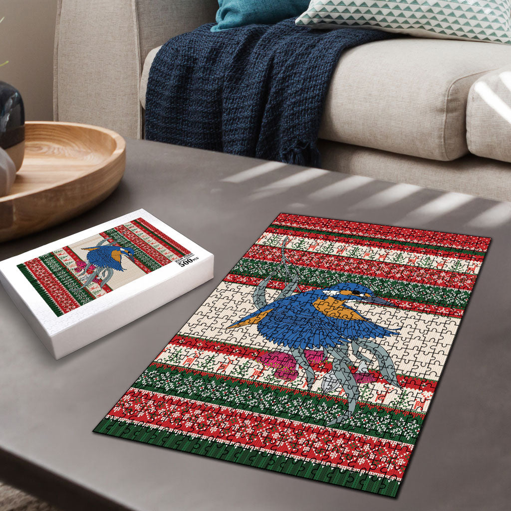 Aussie Kingfisher Bird Christmas Puzzle Festive Knitted Pattern Inspired