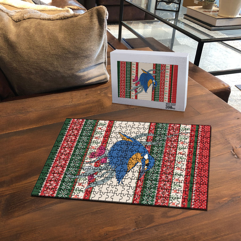 Aussie Kingfisher Bird Christmas Puzzle Festive Knitted Pattern Inspired