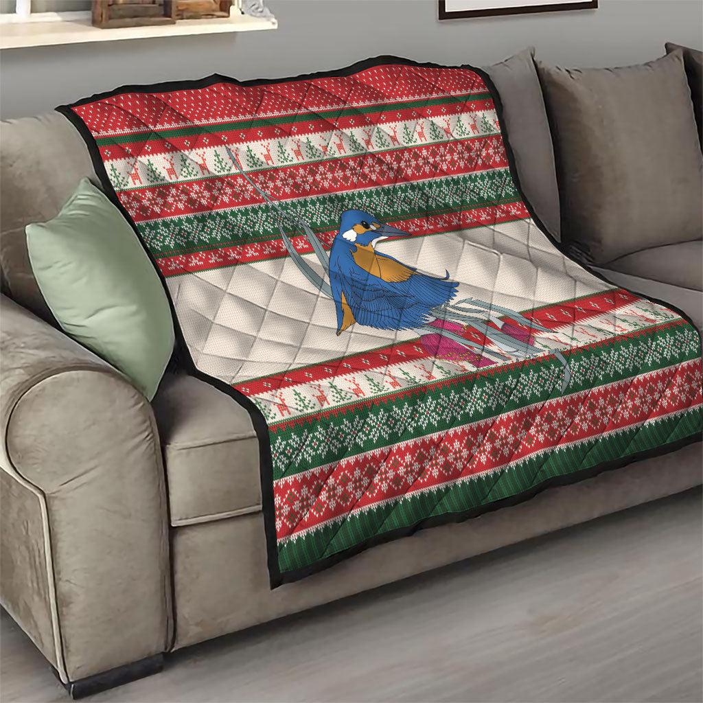 Aussie Kingfisher Bird Christmas Quilt Festive Knitted Pattern Inspired