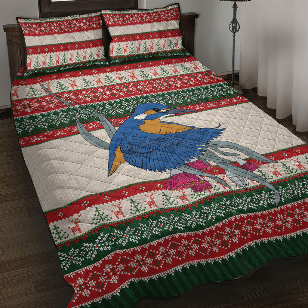 Aussie Kingfisher Bird Christmas Quilt Bed Set Festive Knitted Pattern Inspired