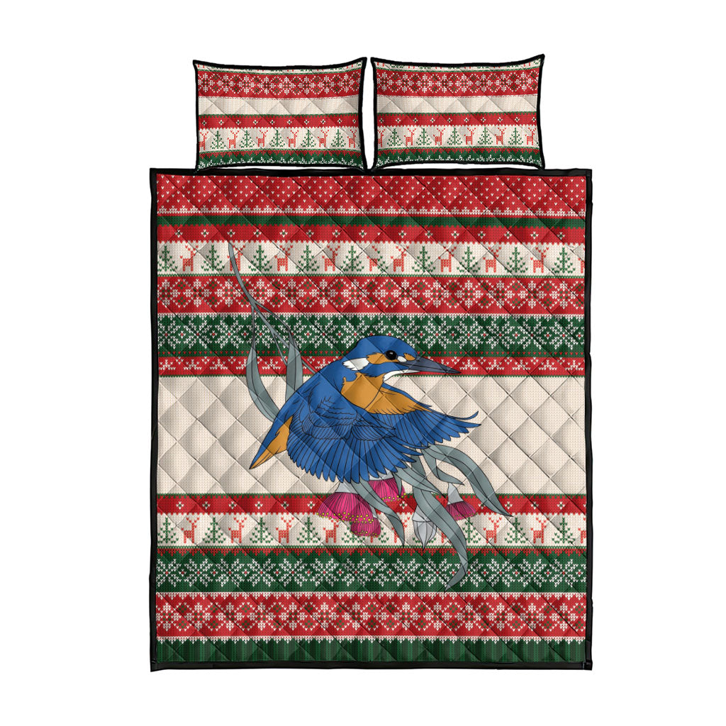 Aussie Kingfisher Bird Christmas Quilt Bed Set Festive Knitted Pattern Inspired