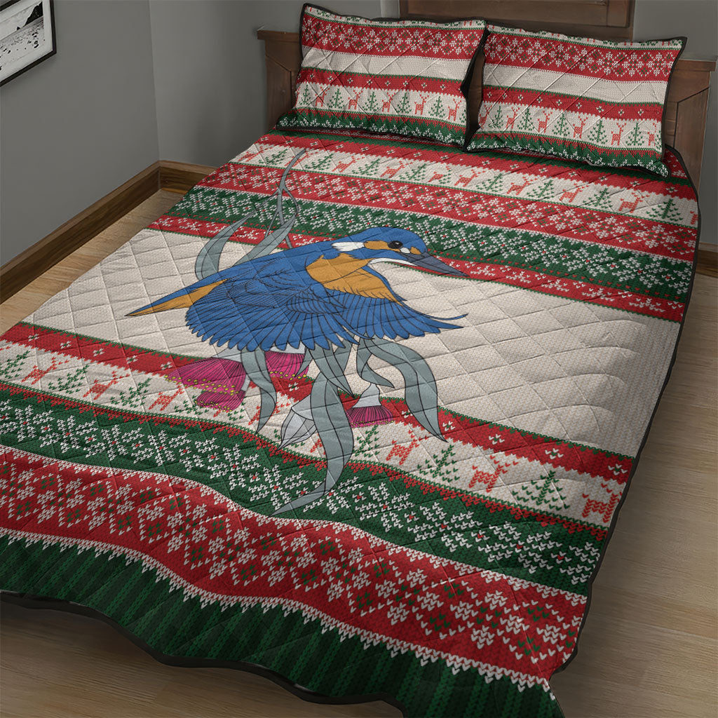 Aussie Kingfisher Bird Christmas Quilt Bed Set Festive Knitted Pattern Inspired