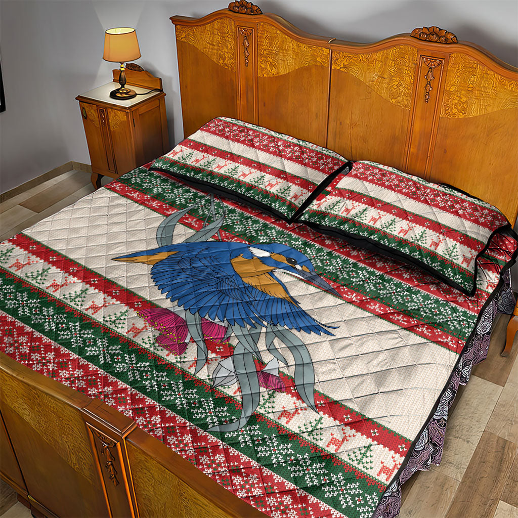 Aussie Kingfisher Bird Christmas Quilt Bed Set Festive Knitted Pattern Inspired