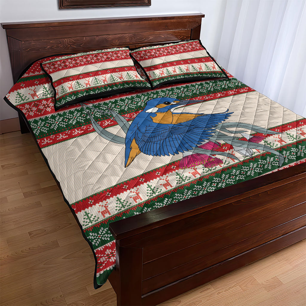 Aussie Kingfisher Bird Christmas Quilt Bed Set Festive Knitted Pattern Inspired