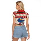 Aussie Kingfisher Bird Christmas Raglan Cropped T Shirt Festive Knitted Pattern Inspired