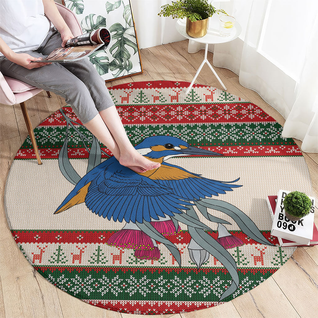 Aussie Kingfisher Bird Christmas Round Carpet Festive Knitted Pattern Inspired