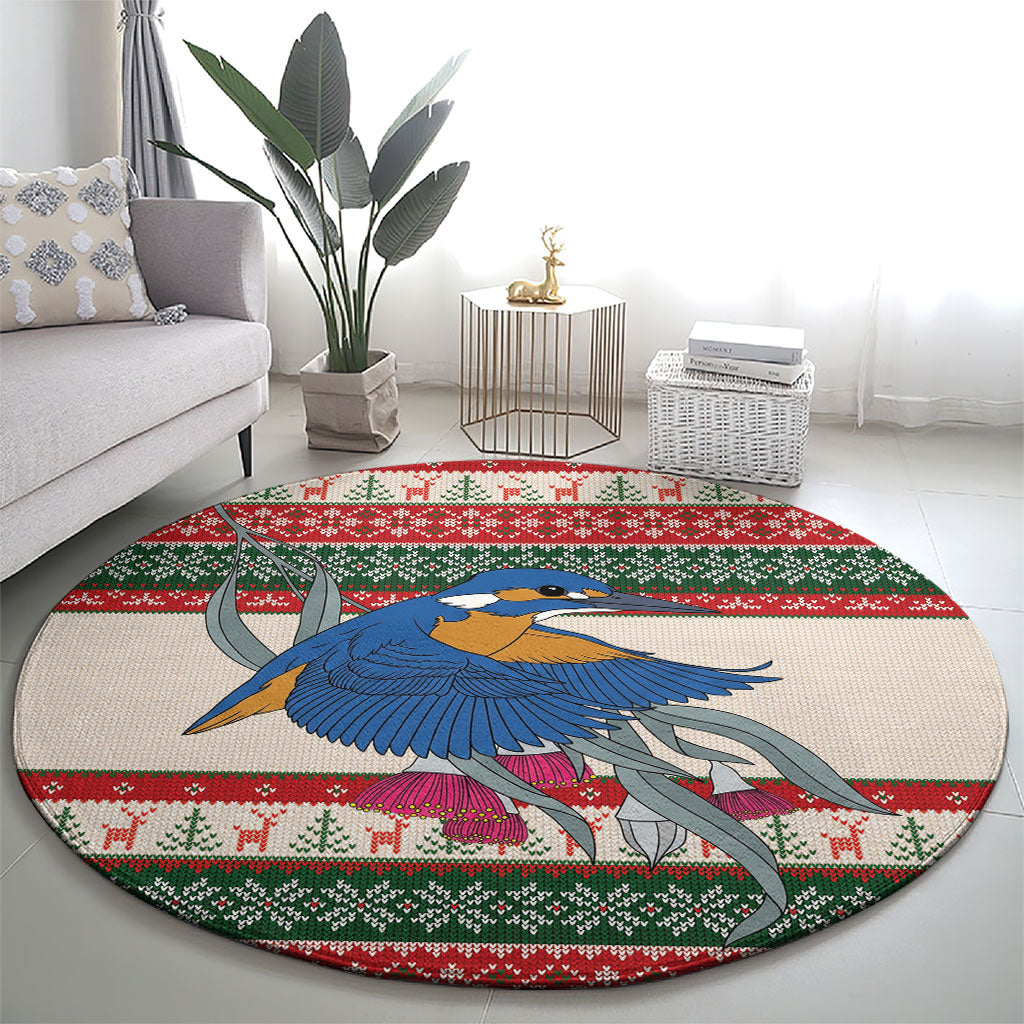 Aussie Kingfisher Bird Christmas Round Carpet Festive Knitted Pattern Inspired