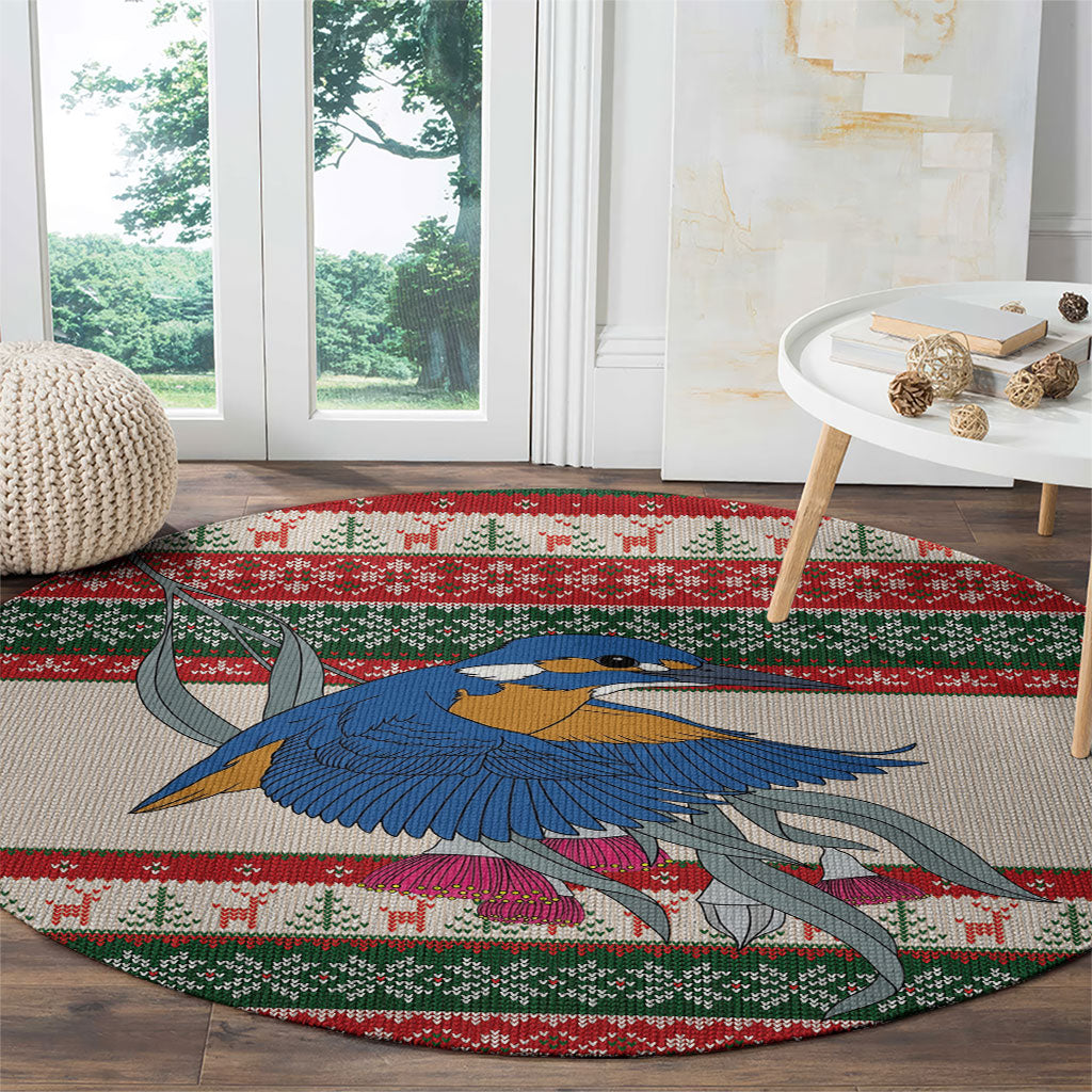 Aussie Kingfisher Bird Christmas Round Carpet Festive Knitted Pattern Inspired
