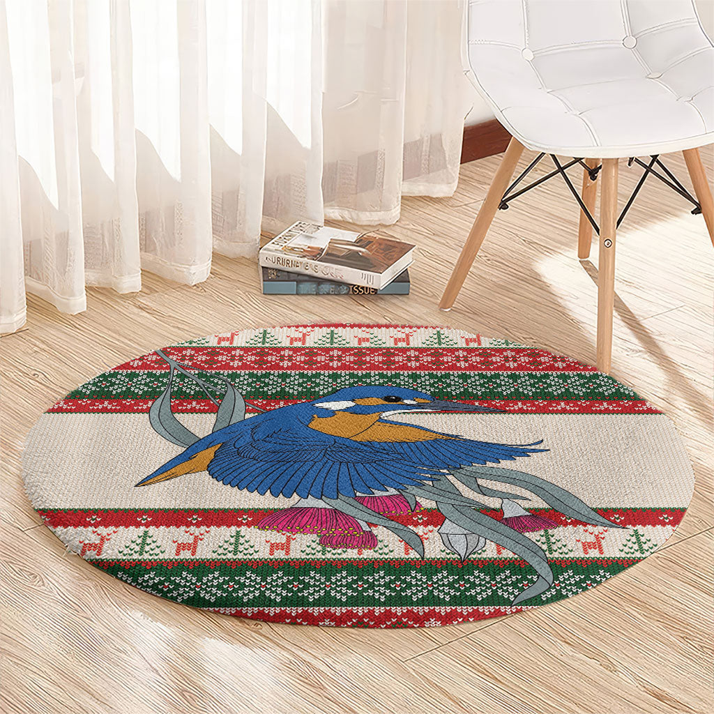 Aussie Kingfisher Bird Christmas Round Carpet Festive Knitted Pattern Inspired