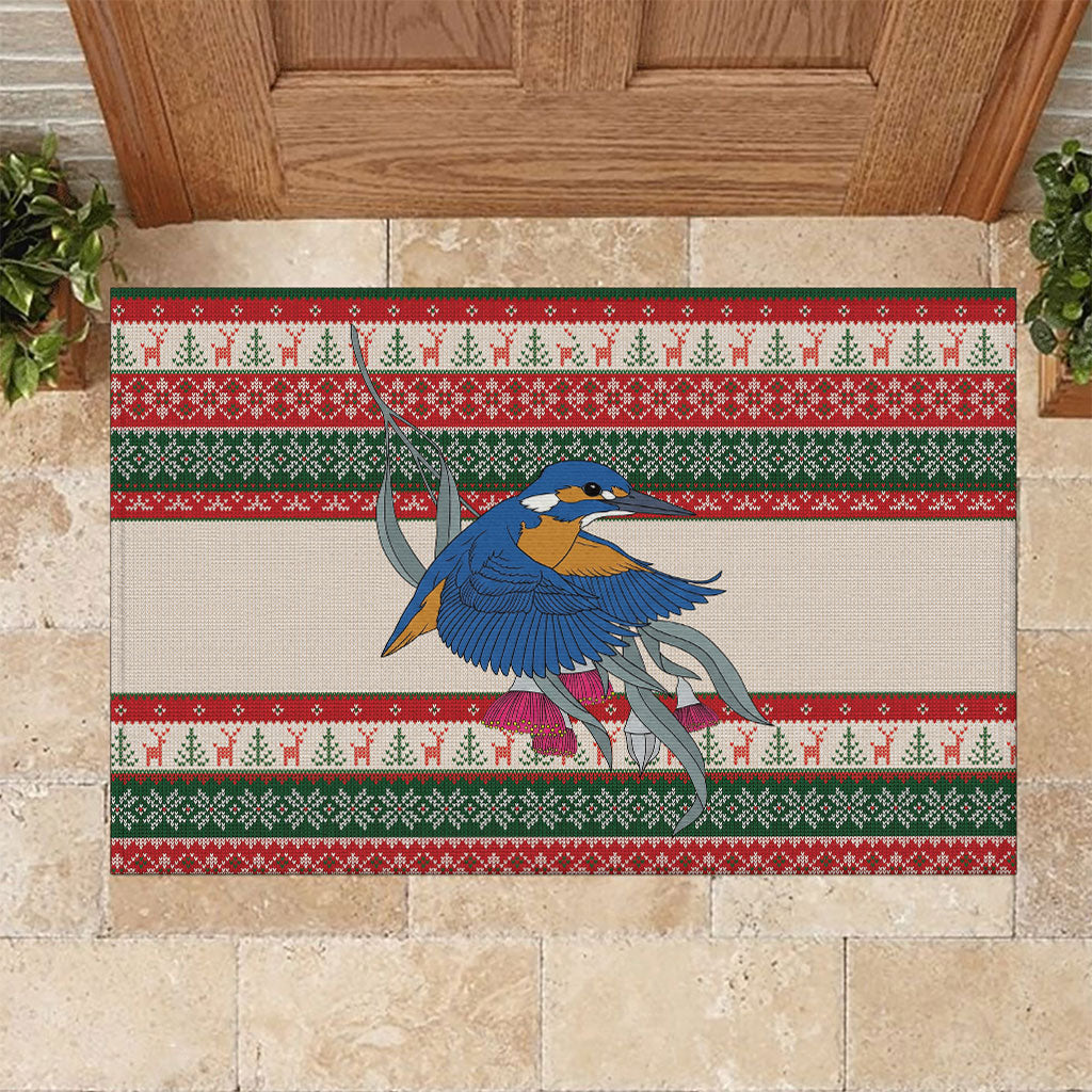 Aussie Kingfisher Bird Christmas Rubber Doormat Festive Knitted Pattern Inspired