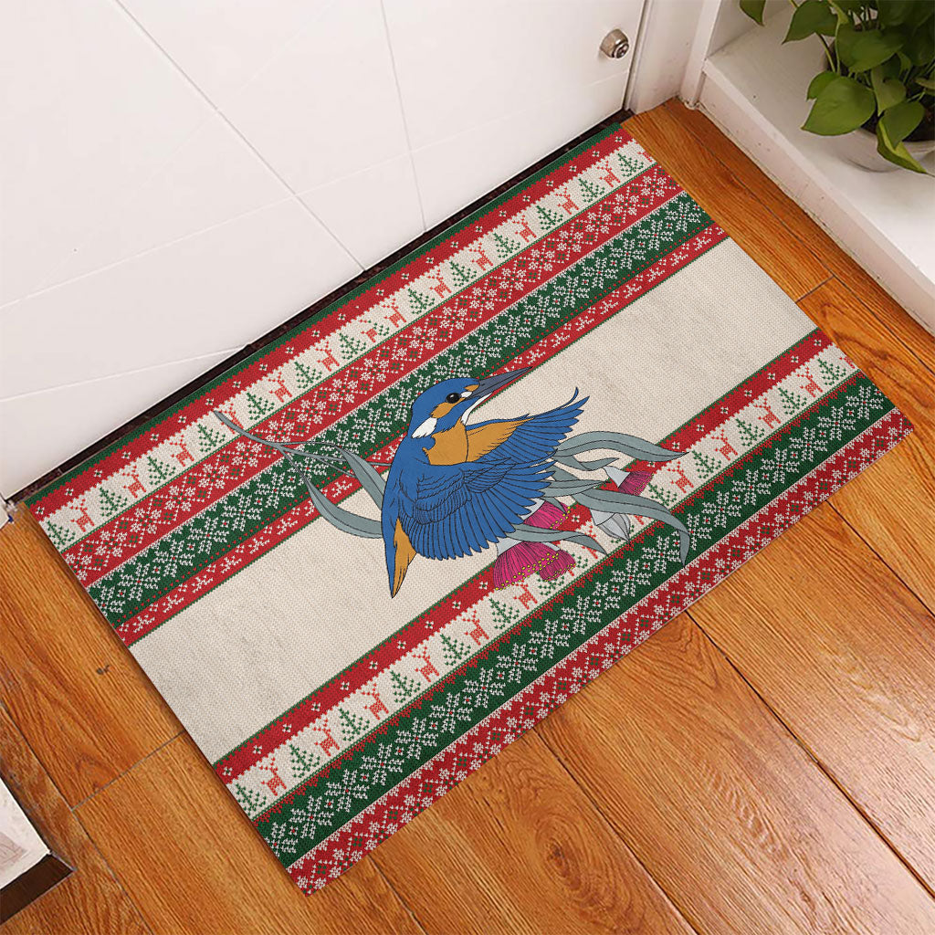 Aussie Kingfisher Bird Christmas Rubber Doormat Festive Knitted Pattern Inspired