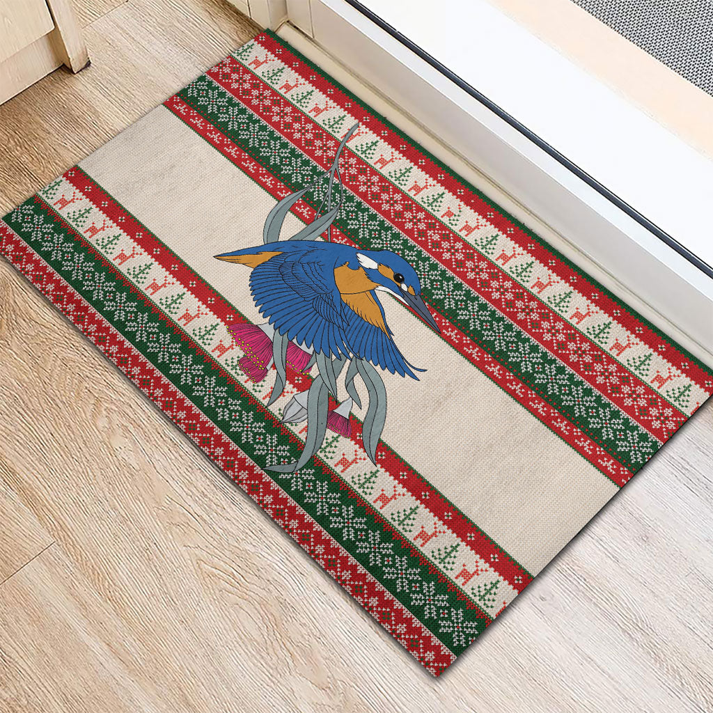 Aussie Kingfisher Bird Christmas Rubber Doormat Festive Knitted Pattern Inspired