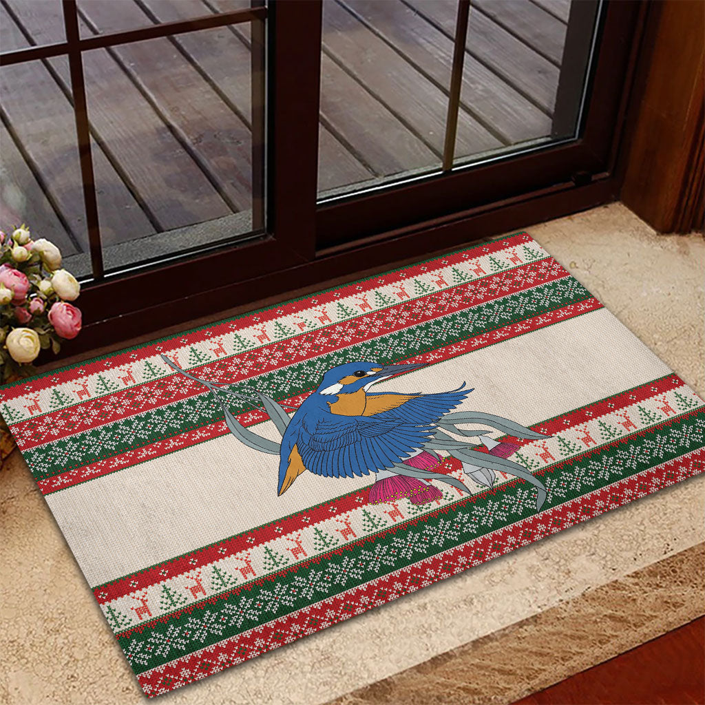 Aussie Kingfisher Bird Christmas Rubber Doormat Festive Knitted Pattern Inspired