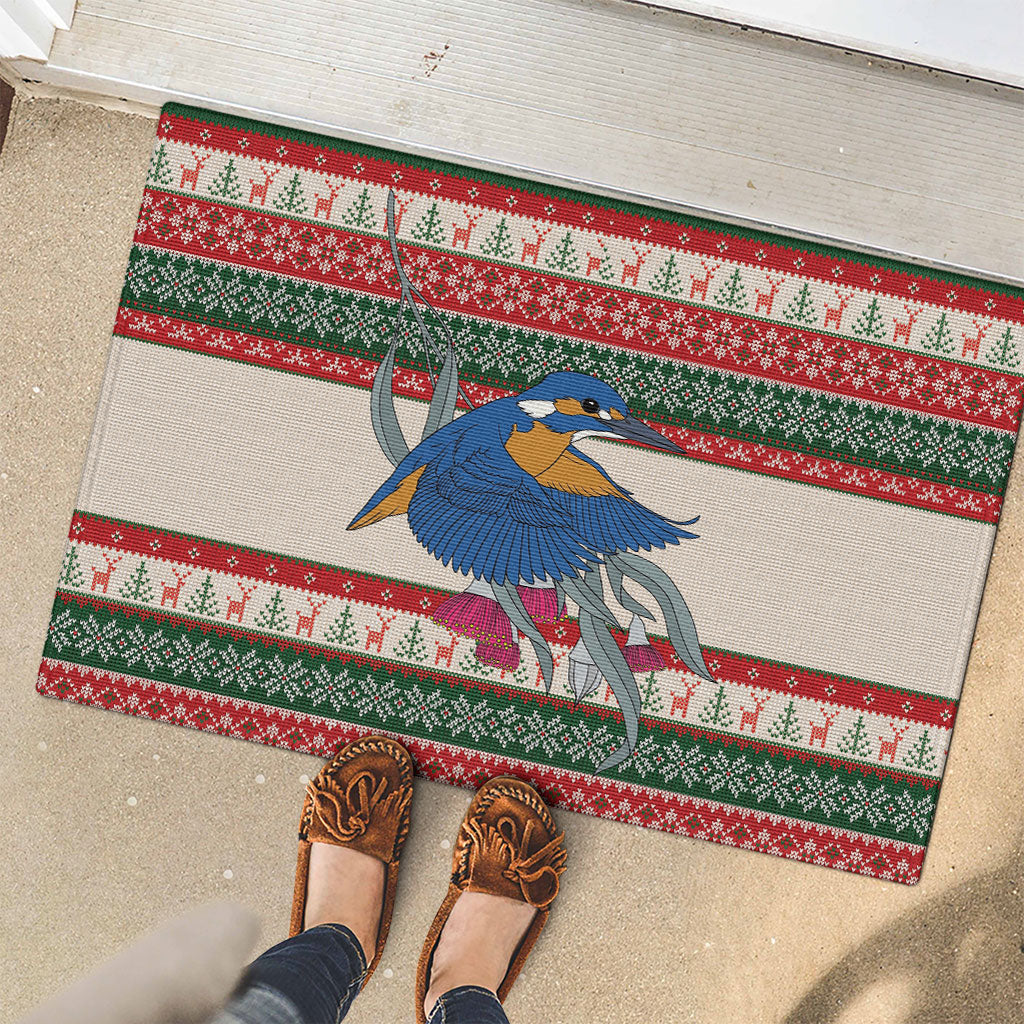 Aussie Kingfisher Bird Christmas Rubber Doormat Festive Knitted Pattern Inspired