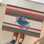 Aussie Kingfisher Bird Christmas Rubber Doormat Festive Knitted Pattern Inspired