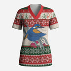 Aussie Kingfisher Bird Christmas Scrub Top Festive Knitted Pattern Inspired