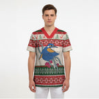 Aussie Kingfisher Bird Christmas Scrub Top Festive Knitted Pattern Inspired