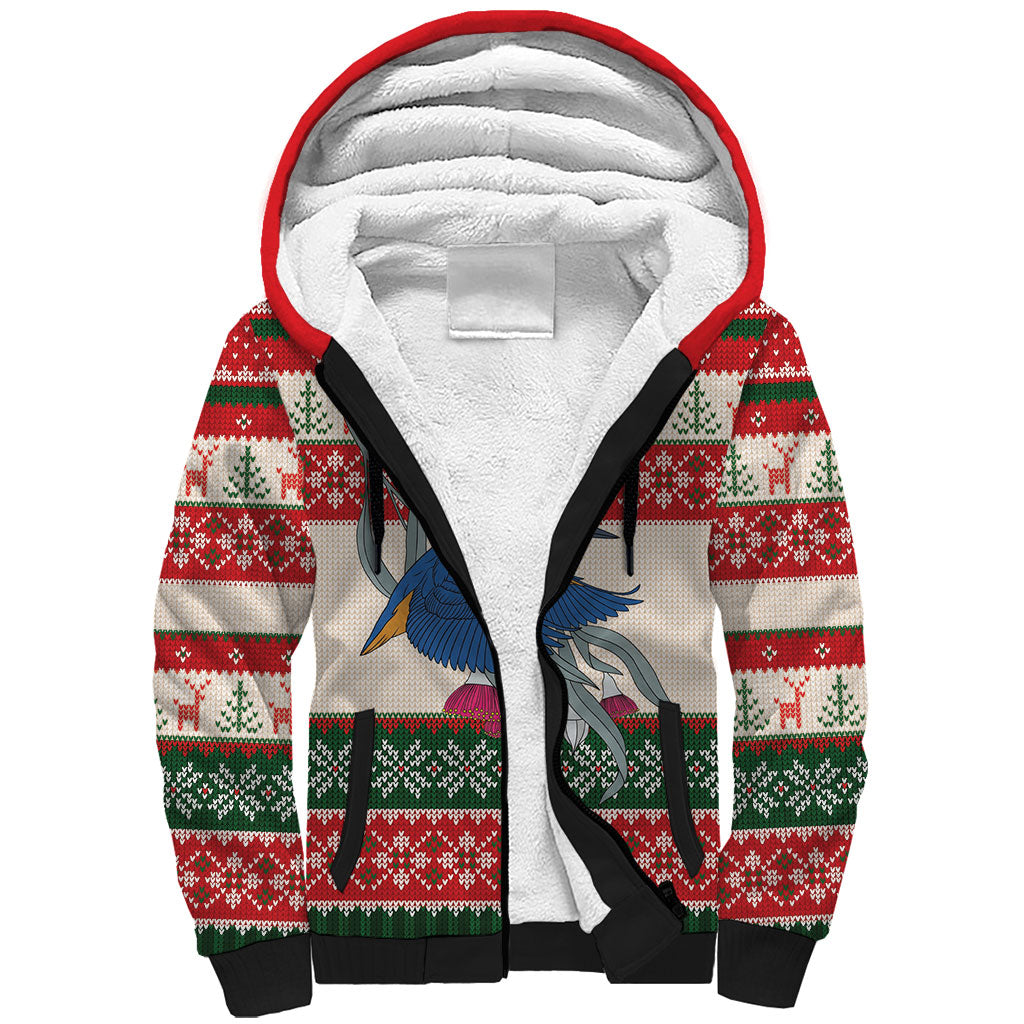 Aussie Kingfisher Bird Christmas Sherpa Hoodie Festive Knitted Pattern Inspired