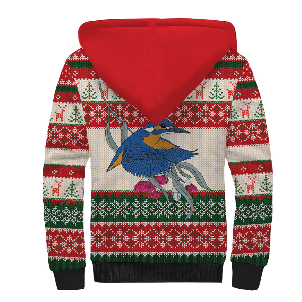 Aussie Kingfisher Bird Christmas Sherpa Hoodie Festive Knitted Pattern Inspired