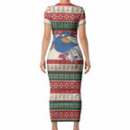 Aussie Kingfisher Bird Christmas Short Sleeve Bodycon Dress Festive Knitted Pattern Inspired