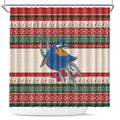 Aussie Kingfisher Bird Christmas Shower Curtain Festive Knitted Pattern Inspired