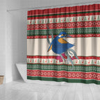Aussie Kingfisher Bird Christmas Shower Curtain Festive Knitted Pattern Inspired