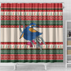 Aussie Kingfisher Bird Christmas Shower Curtain Festive Knitted Pattern Inspired