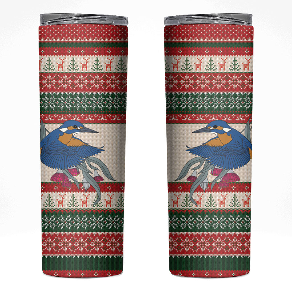 Aussie Kingfisher Bird Christmas Skinny Tumbler Festive Knitted Pattern Inspired