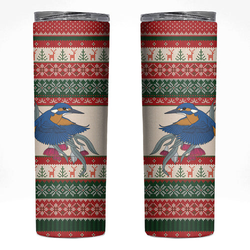 Aussie Kingfisher Bird Christmas Skinny Tumbler Festive Knitted Pattern Inspired