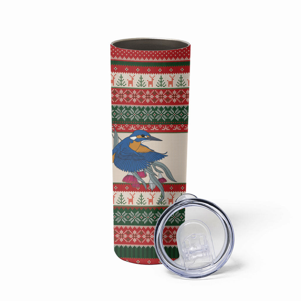 Aussie Kingfisher Bird Christmas Skinny Tumbler Festive Knitted Pattern Inspired